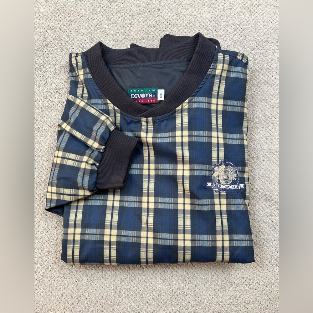 Divots Indigo Creek GC Men’s XXL Blue Plaid V-neck Pullover Golf Windbreaker